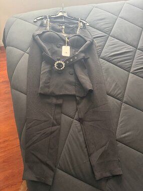 Black Chain Strap Corset Top & Trouser 2-Piece Set